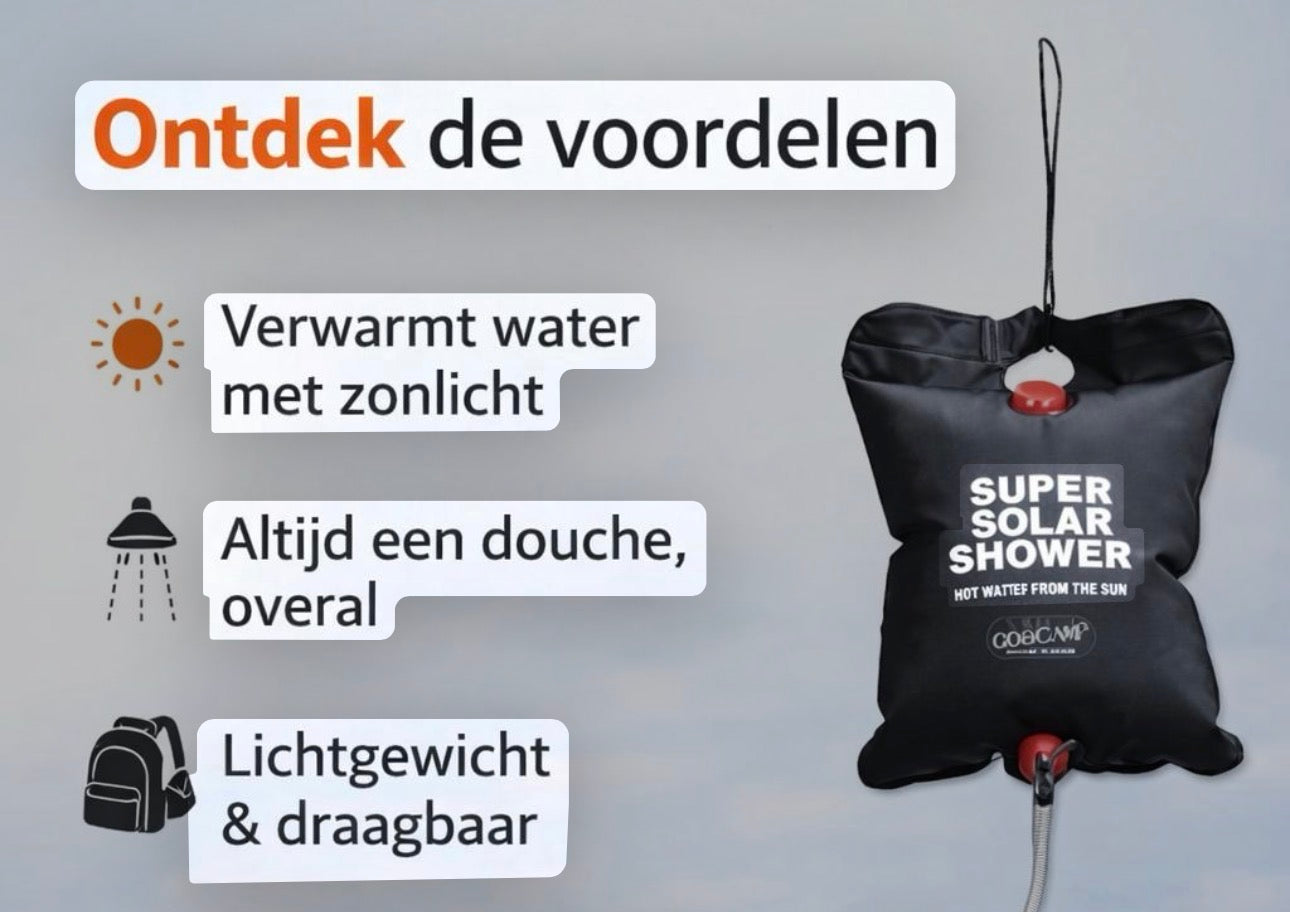 Solar Camping douche 15 Liter - Draagbaar - Zwart